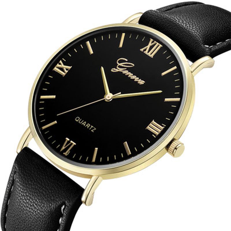 Enkel Urskivedesign Læderrem Casual Style Mode Herreur Quartz Watch