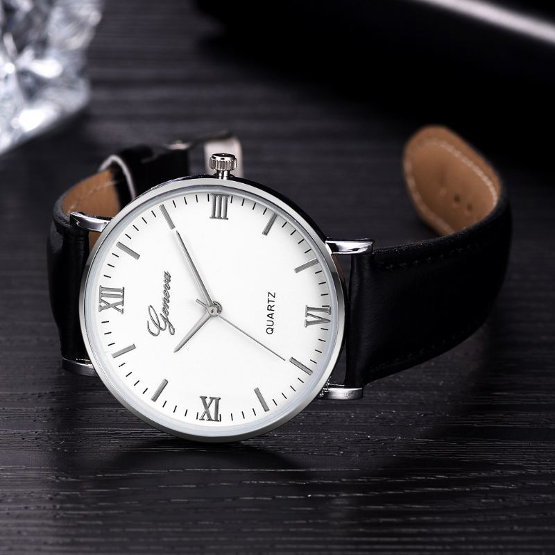 Enkel Urskivedesign Læderrem Casual Style Mode Herreur Quartz Watch