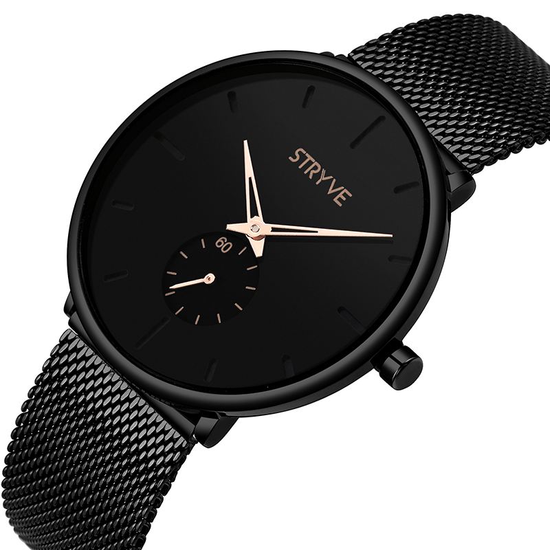 Fshion Mænd Simple Dial Full Mesh Stålrem Second Dial Quartz Watch