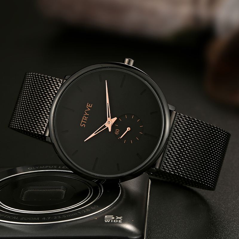 Fshion Mænd Simple Dial Full Mesh Stålrem Second Dial Quartz Watch