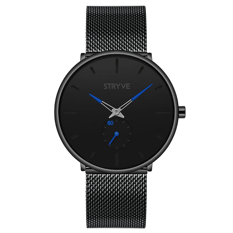 Fshion Mænd Simple Dial Full Mesh Stålrem Second Dial Quartz Watch