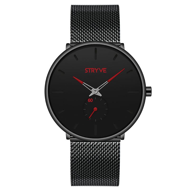 Fshion Mænd Simple Dial Full Mesh Stålrem Second Dial Quartz Watch