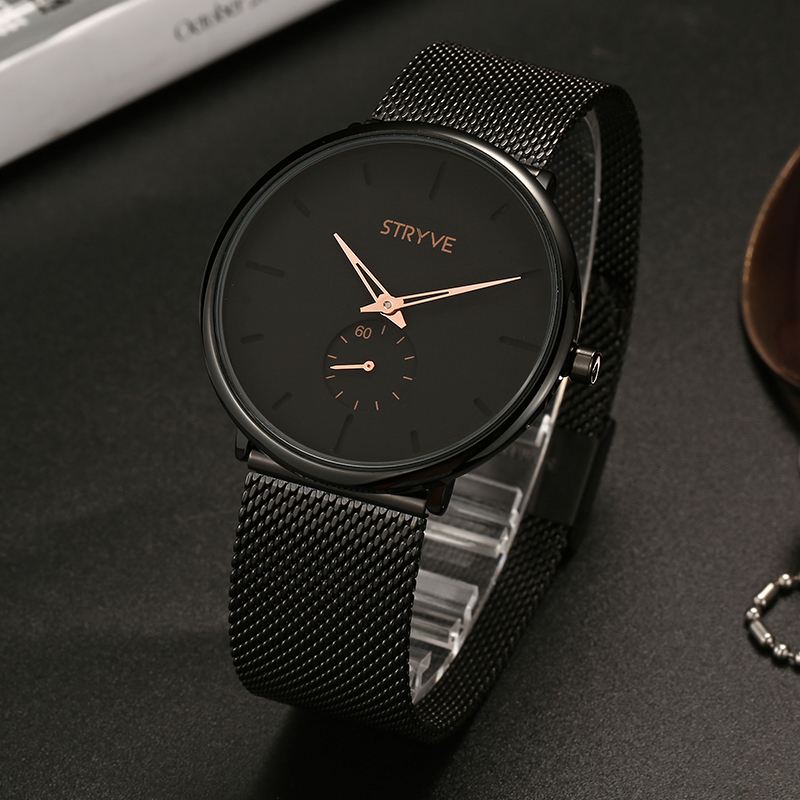 Fshion Mænd Simple Dial Full Mesh Stålrem Second Dial Quartz Watch