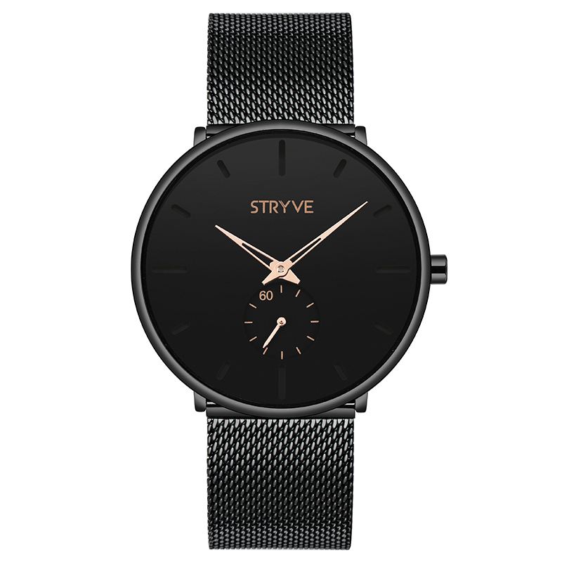 Fshion Mænd Simple Dial Full Mesh Stålrem Second Dial Quartz Watch