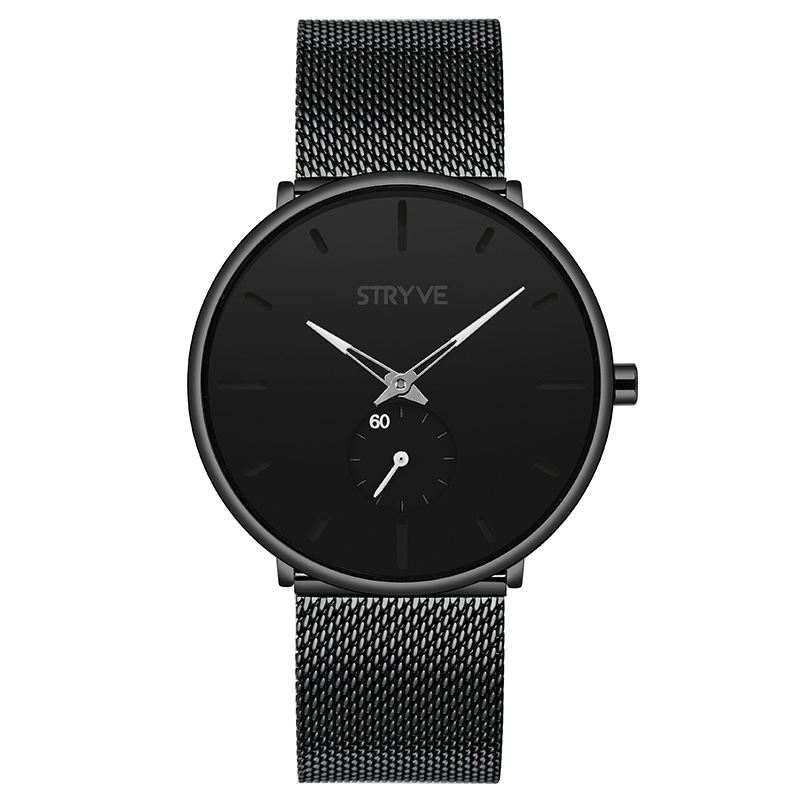 Fshion Mænd Simple Dial Full Mesh Stålrem Second Dial Quartz Watch