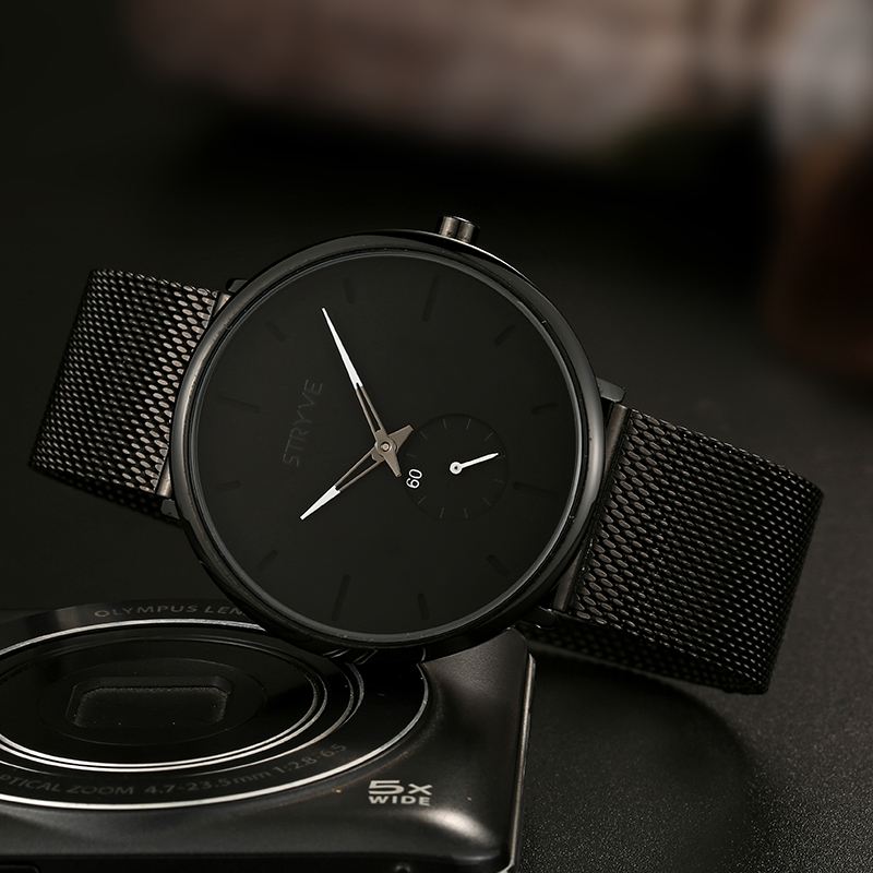 Fshion Mænd Simple Dial Full Mesh Stålrem Second Dial Quartz Watch