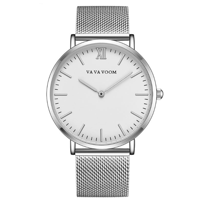 Fuldt Stål Casual Style Quartz Watch Ultra Tyndt Armbåndsur Til Mænd