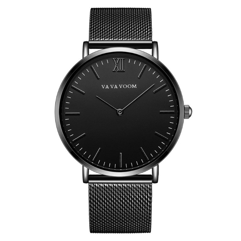 Fuldt Stål Casual Style Quartz Watch Ultra Tyndt Armbåndsur Til Mænd