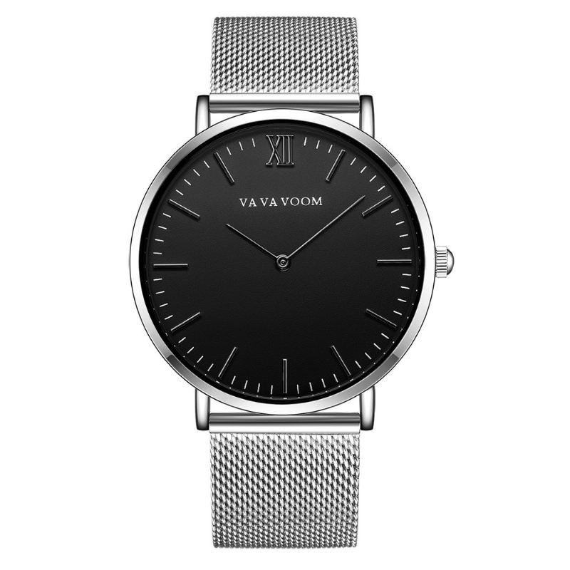 Fuldt Stål Casual Style Quartz Watch Ultra Tyndt Armbåndsur Til Mænd