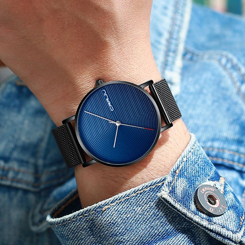 Full Steel Strap Mode Case Simple Blue Dial Herreur Quartz Watch