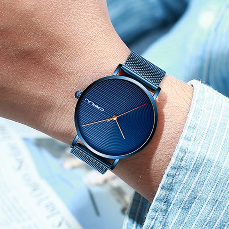 Full Steel Strap Mode Case Simple Blue Dial Herreur Quartz Watch