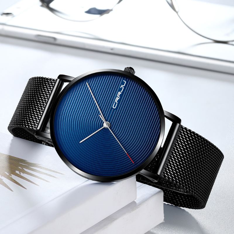 Full Steel Strap Mode Case Simple Blue Dial Herreur Quartz Watch