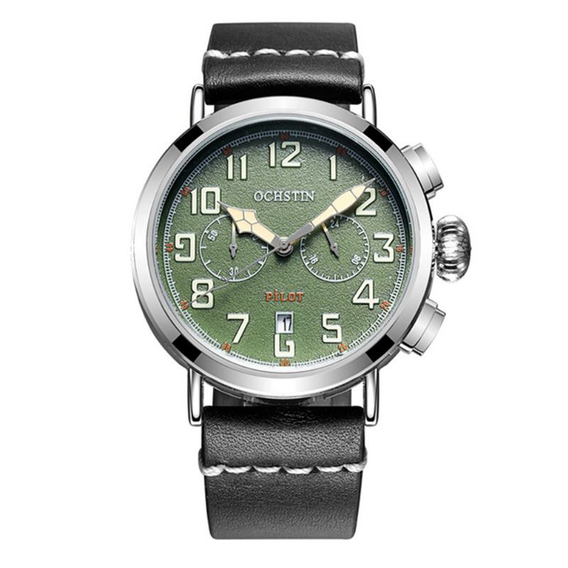 Kalender Casual Style Mænd Armbåndsur Læderrem Elegant Quartz Watch