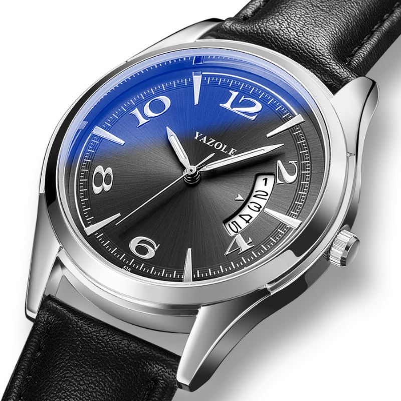 Kalender Dato Vis Mode Læderrem Mænd Casual Dial Lysende Vis Quartz Watch