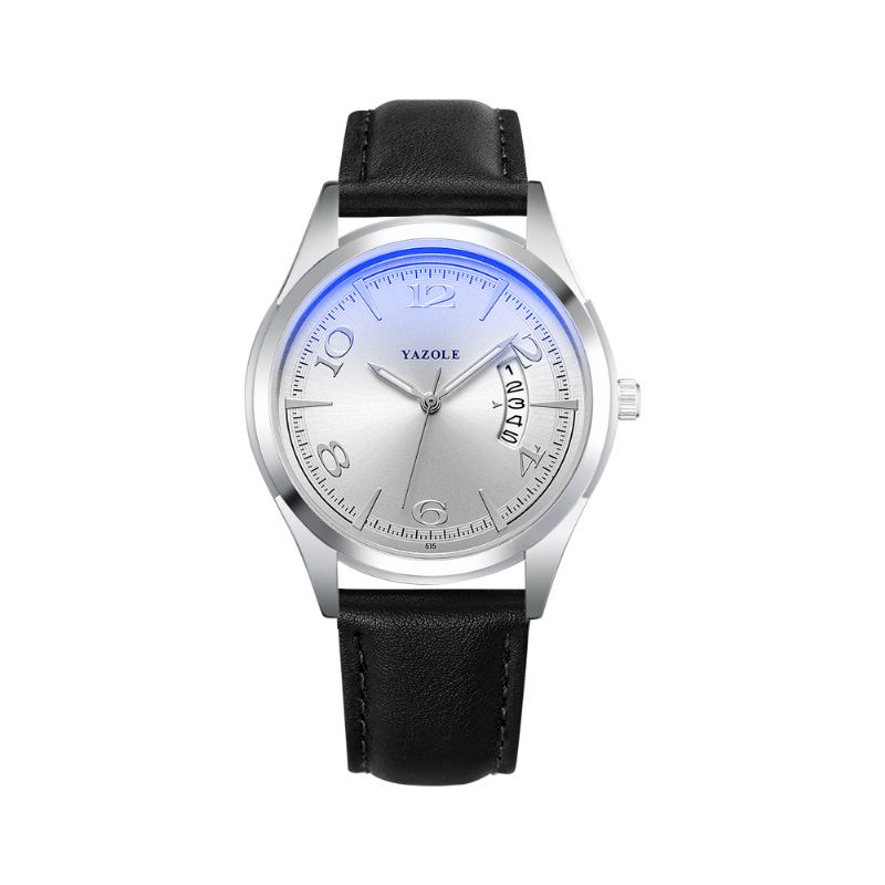 Kalender Dato Vis Mode Læderrem Mænd Casual Dial Lysende Vis Quartz Watch