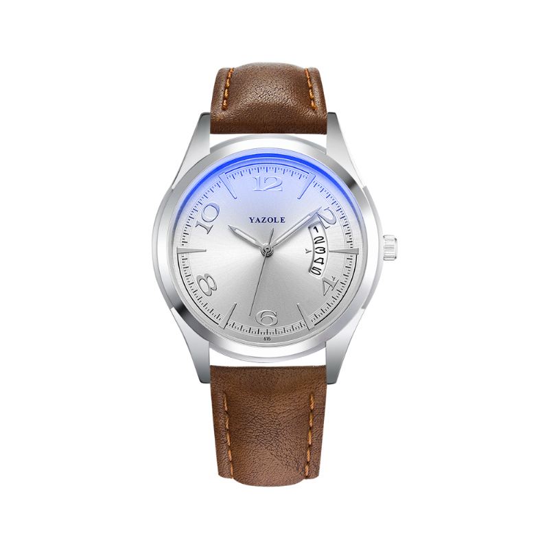 Kalender Dato Vis Mode Læderrem Mænd Casual Dial Lysende Vis Quartz Watch