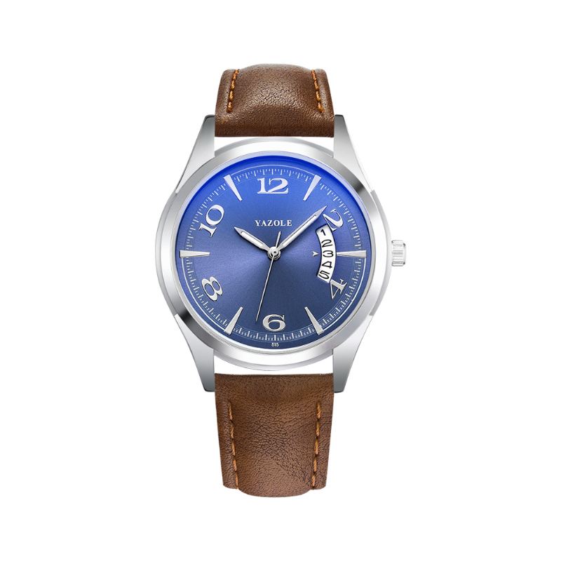 Kalender Dato Vis Mode Læderrem Mænd Casual Dial Lysende Vis Quartz Watch