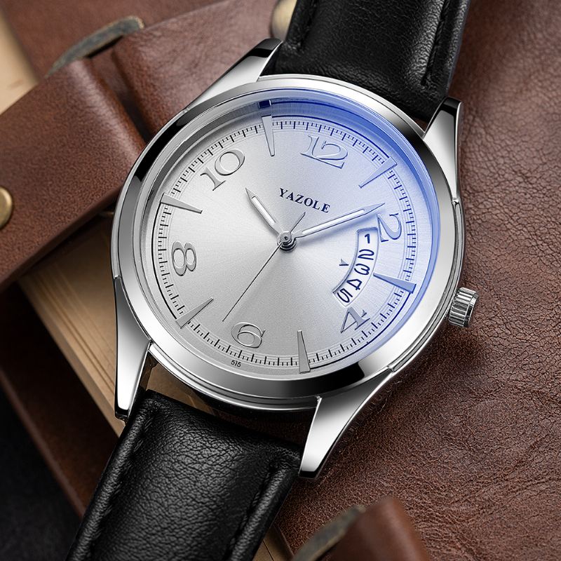 Kalender Dato Vis Mode Læderrem Mænd Casual Dial Lysende Vis Quartz Watch