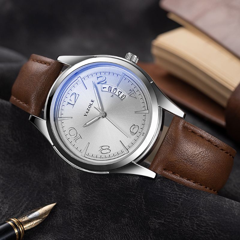 Kalender Dato Vis Mode Læderrem Mænd Casual Dial Lysende Vis Quartz Watch