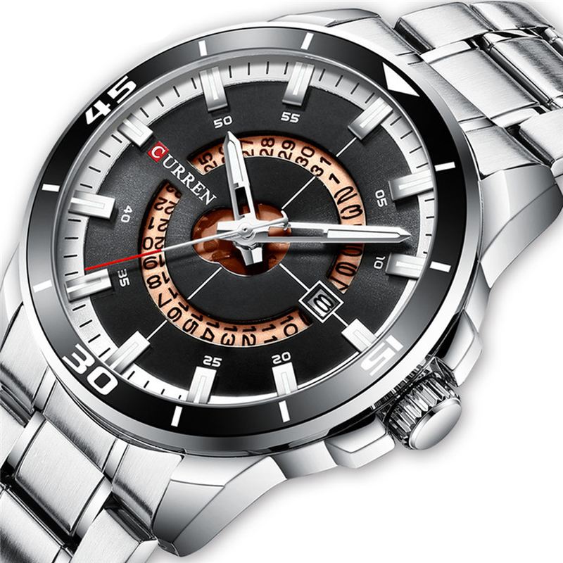 Kalender Full Steel Business Style Herreur Vandtæt Quartz Watch