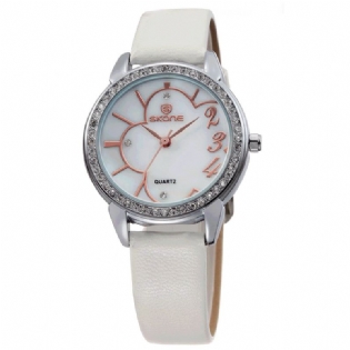 Kvinde Vandtæt Blomster Rhinestones Rund Skive Quartz Watch