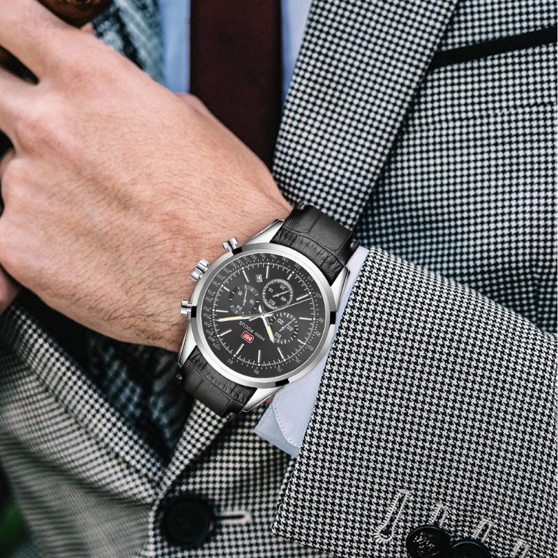 Læder Business Chronograph Calendar Vandtæt Herreur Quartz Watch