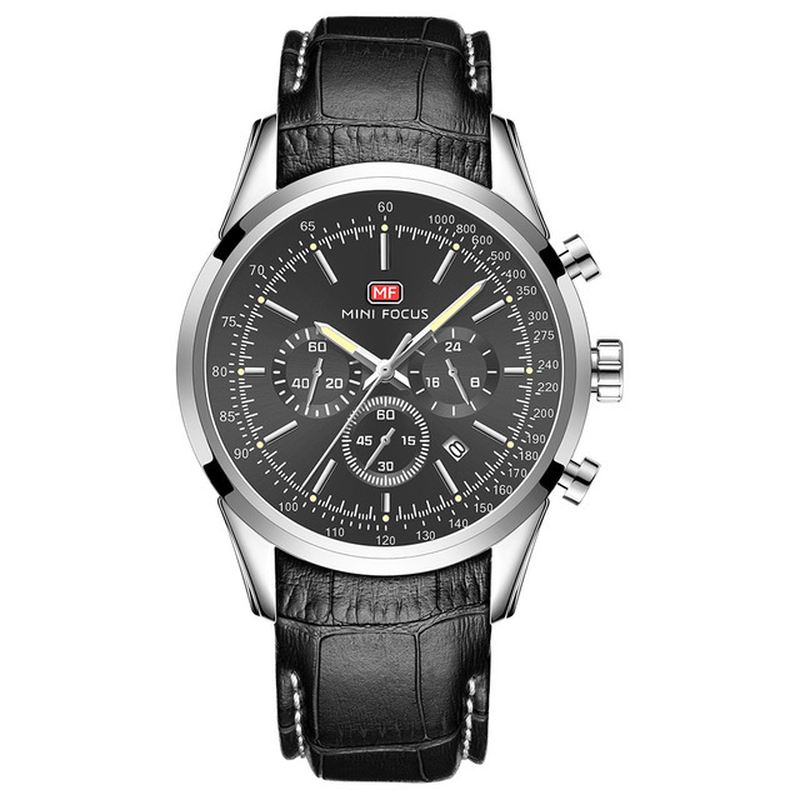 Læder Business Chronograph Calendar Vandtæt Herreur Quartz Watch