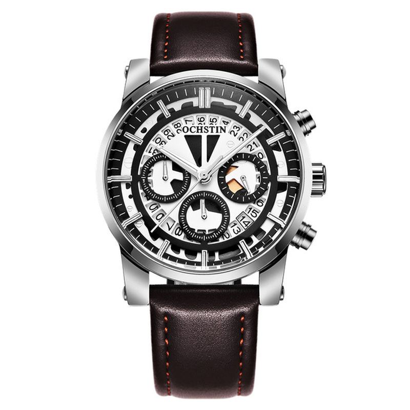 Lysende Display Mænd Armbåndsur Chronograph Læderrem Quartz Ure