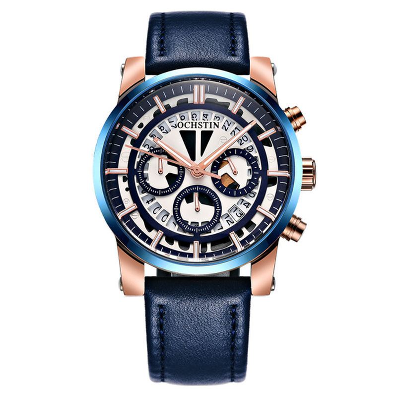 Lysende Display Mænd Armbåndsur Chronograph Læderrem Quartz Ure