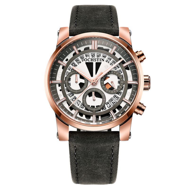 Lysende Display Mænd Armbåndsur Chronograph Læderrem Quartz Ure