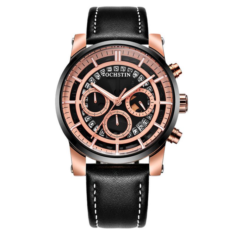 Lysende Display Mænd Armbåndsur Chronograph Læderrem Quartz Ure