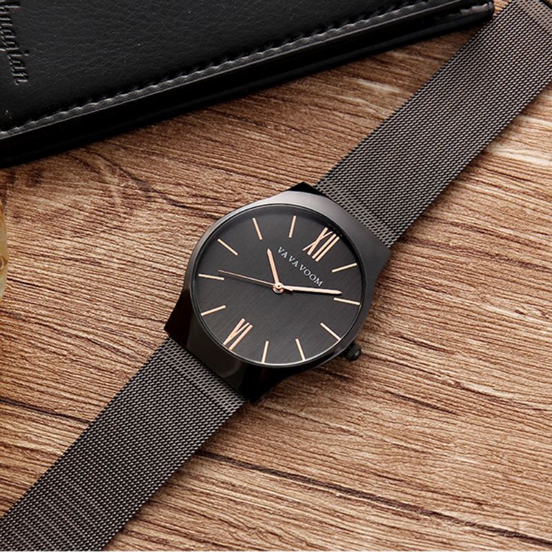 Mænd Business Quartz Watch Rustfrit Stål Rem Big Casual Dial Watch