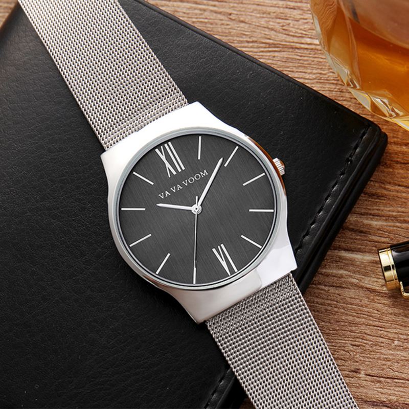 Mænd Business Quartz Watch Rustfrit Stål Rem Big Casual Dial Watch