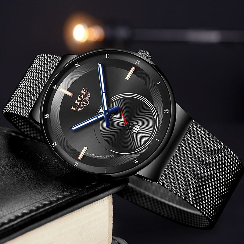 Mænd Mode Full Steel Strap Dato Display Watch Quartz Watch