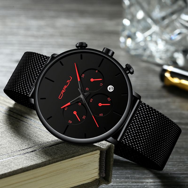 Mænd Simpel Atmosfærisk Urskive Farve Design Nål Full Mesh Stål Band Quartz Watch