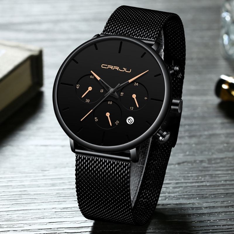 Mænd Simpel Atmosfærisk Urskive Farve Design Nål Full Mesh Stål Band Quartz Watch