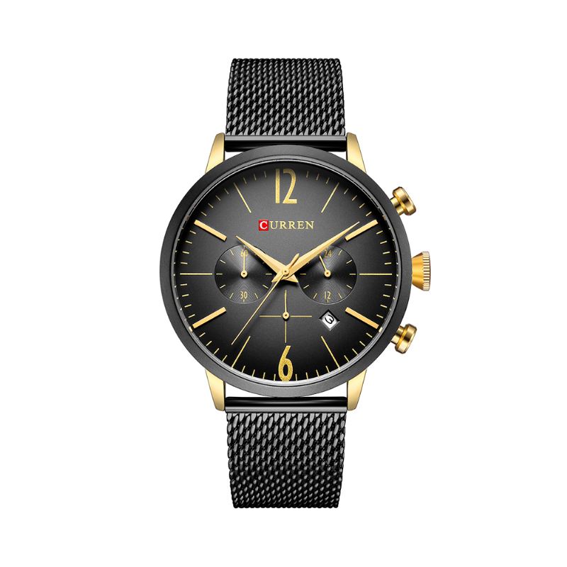 Mænd Ur Rustfrit Stål Casual Date Vandtæt Quartz Watch