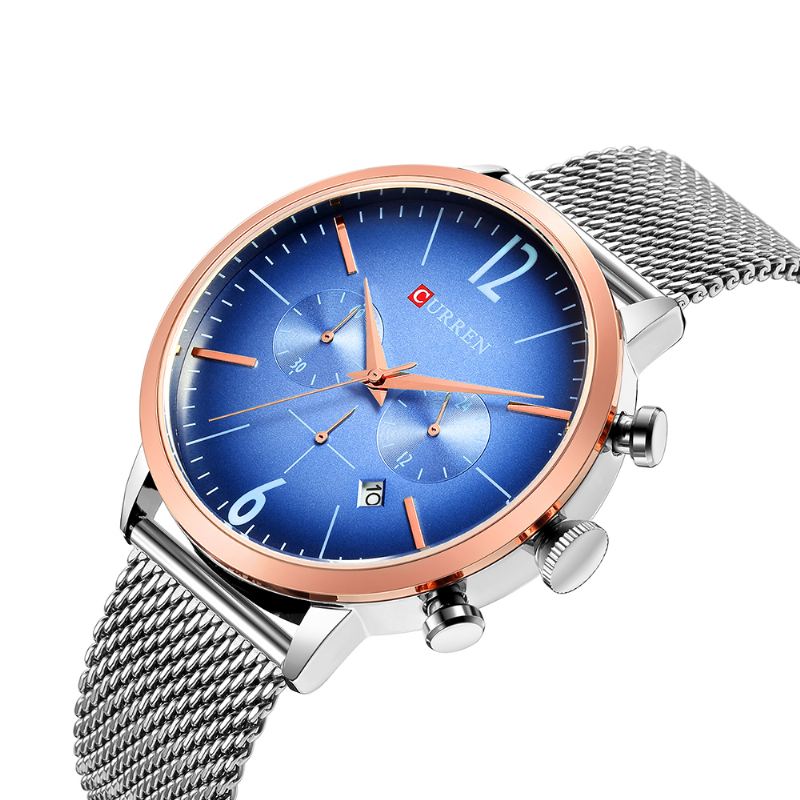 Mænd Ur Rustfrit Stål Casual Date Vandtæt Quartz Watch