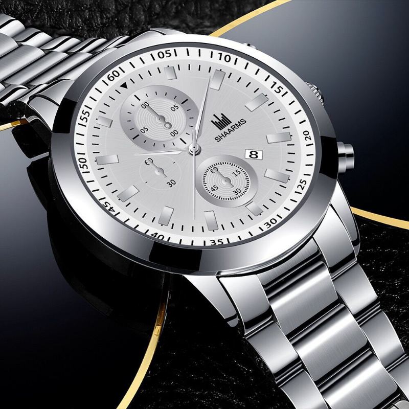 Mode Business Mode Steel Band Quartz Watch Three-eye Calendar Herreur