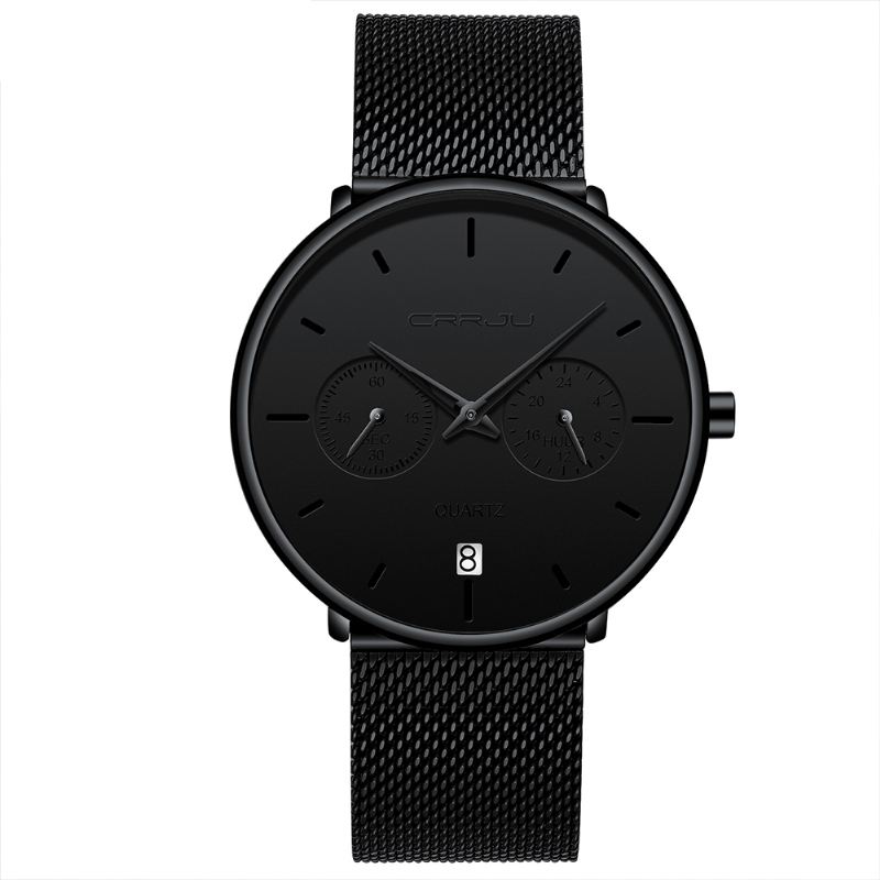 Mode Business Style 24hours Calendar Case Mænd Simple Dial Quartz Watch