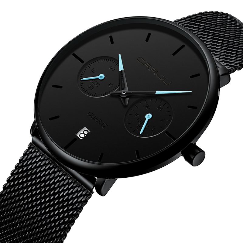 Mode Business Style 24hours Calendar Case Mænd Simple Dial Quartz Watch