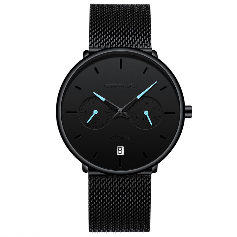 Mode Business Style 24hours Calendar Case Mænd Simple Dial Quartz Watch