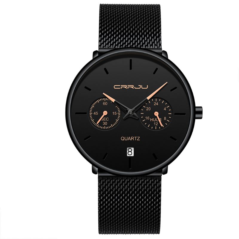 Mode Business Style 24hours Calendar Case Mænd Simple Dial Quartz Watch