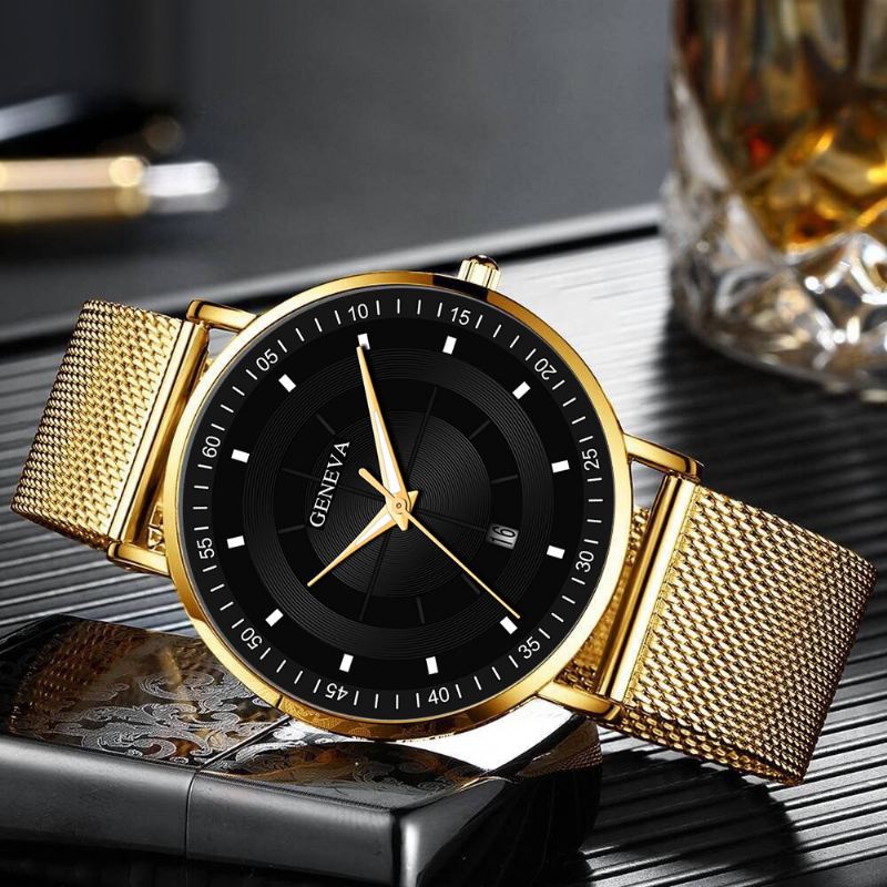 Mode Casual Lysende Pointers Business Multi-function Mesh Strap Quartz Watch