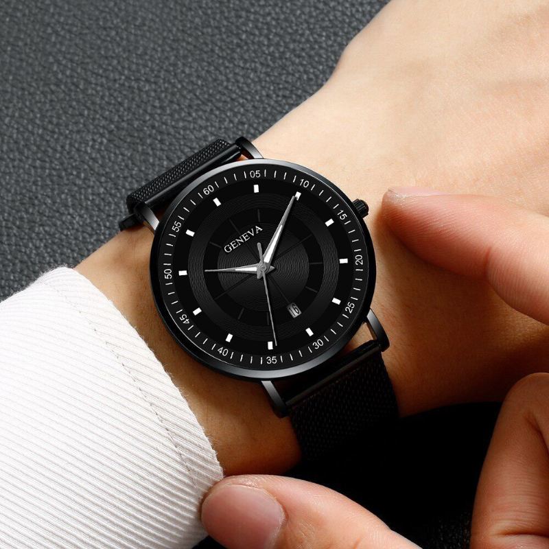 Mode Casual Lysende Pointers Business Multi-function Mesh Strap Quartz Watch