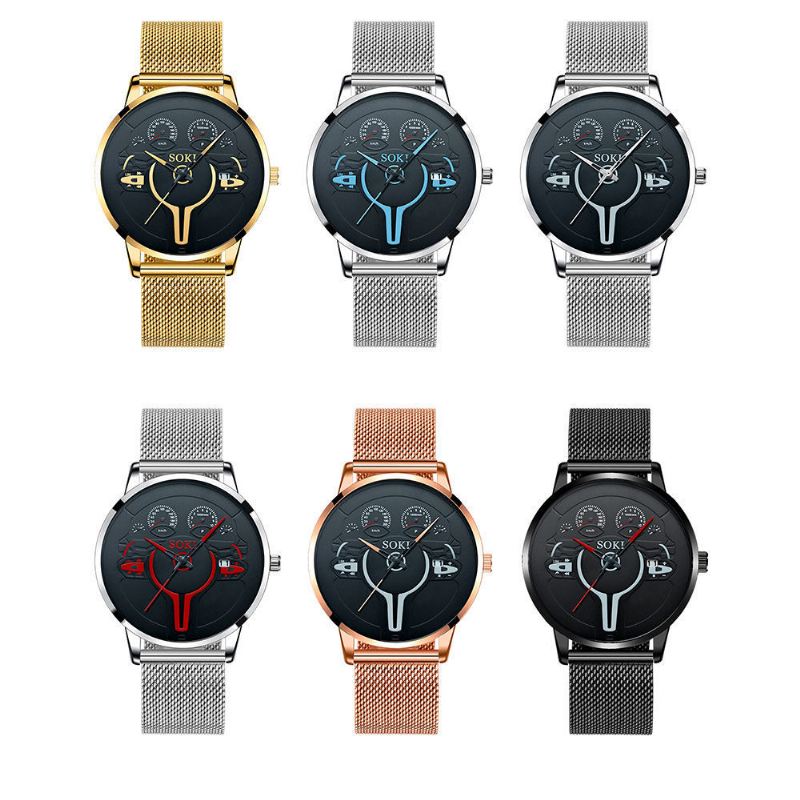 Mode Casual Mænd Business Watch Dekoreret Pointer Calendar Quartz Watch