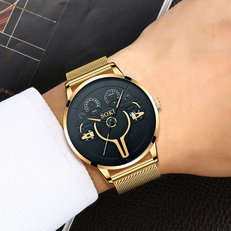 Mode Casual Mænd Business Watch Dekoreret Pointer Calendar Quartz Watch