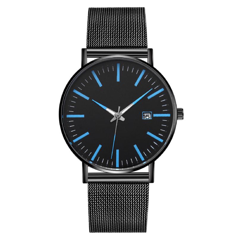 Mode Casual Mænd Business Watch Dekoreret Strap Pointer Calendar Quartz Watch