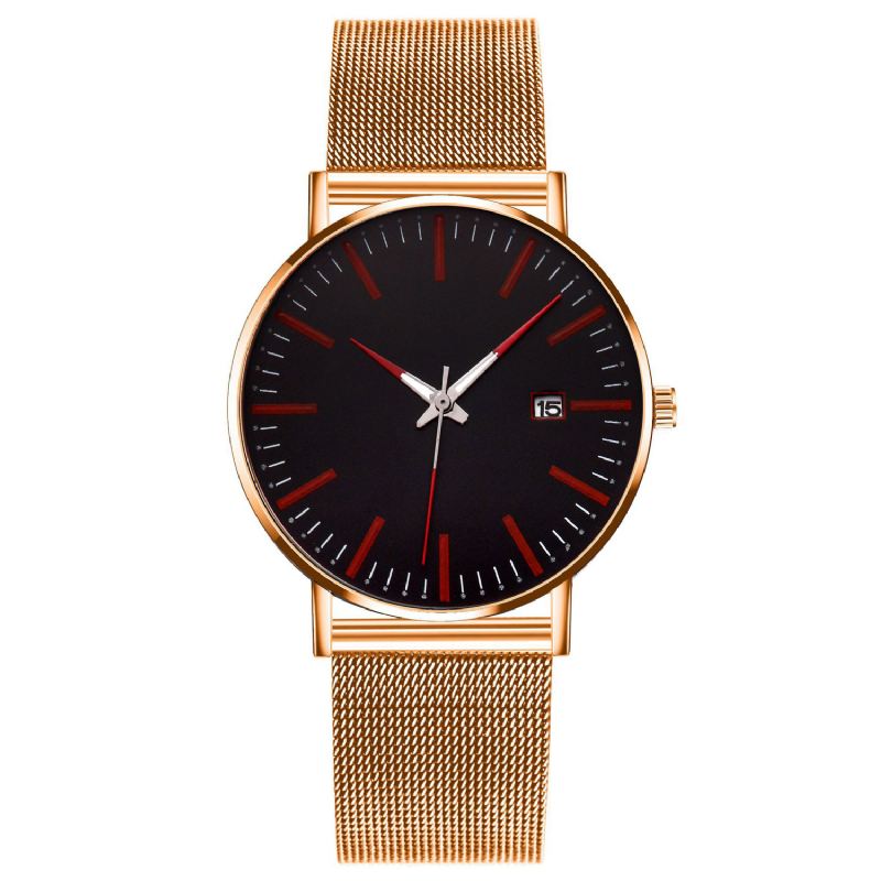 Mode Casual Mænd Business Watch Dekoreret Strap Pointer Calendar Quartz Watch