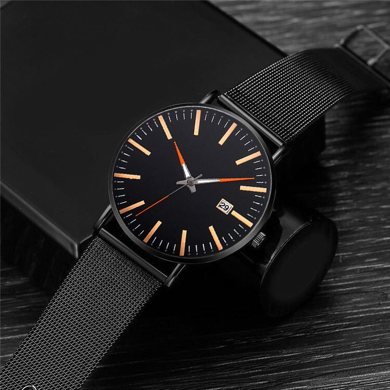 Mode Casual Mænd Business Watch Dekoreret Strap Pointer Calendar Quartz Watch